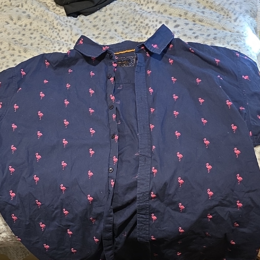 Navy Flamingo Print Men's Shirt